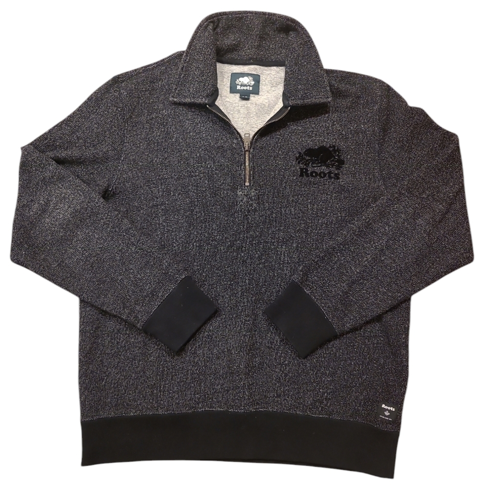 Roots Pullover Sweater 1/4 Zip Womens Medium Gray with Black Logo